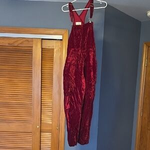 Vintage Elegant Red Velvet Jumpsuit